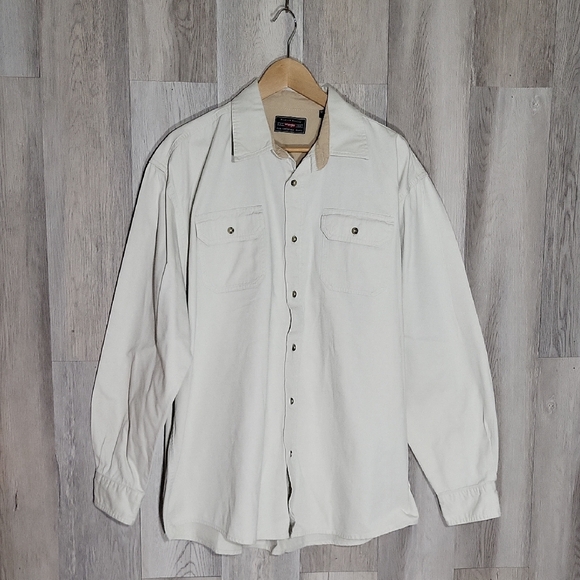 🛍Wrangler Mens XL Button Up Collared Shirt Long Sleeve Denim Off White Western‎ - Picture 1 of 6